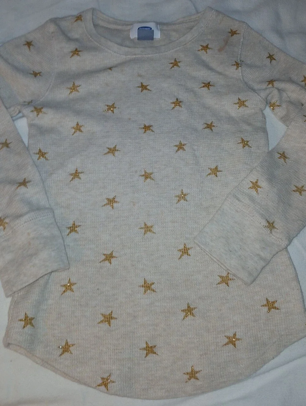 Pre-loved Girl's Old Navy Cream Long Sleeve Thermal Top with Gold Stars